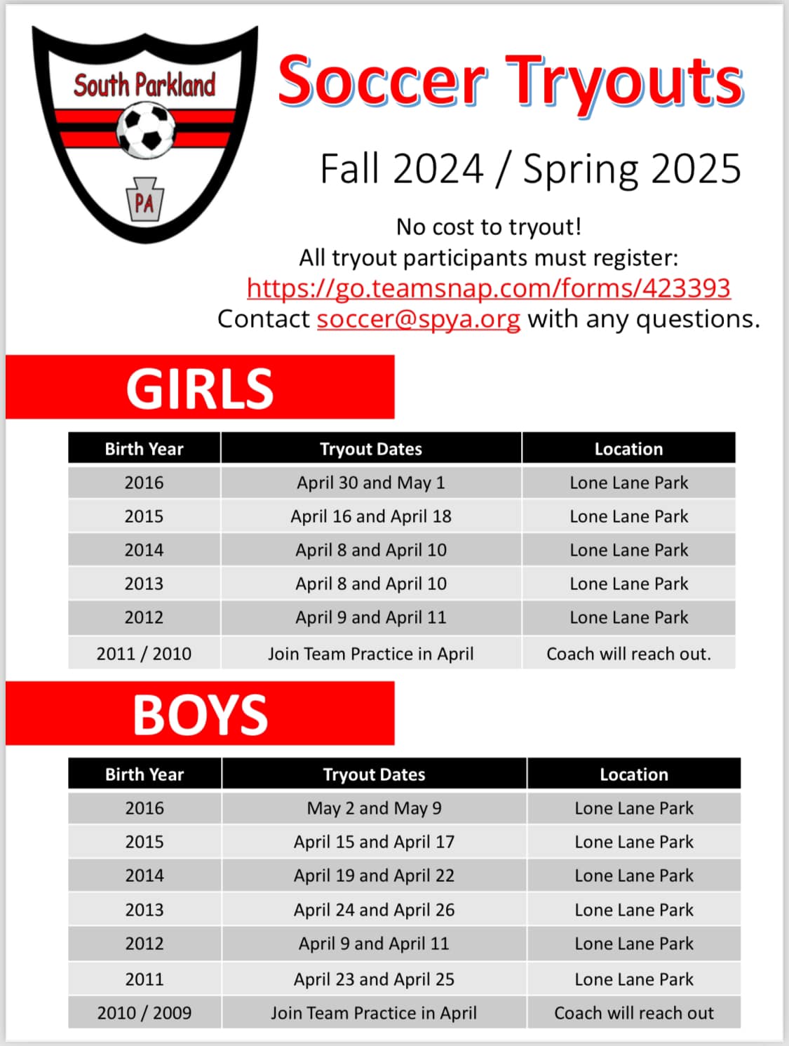 travel tryout schedule